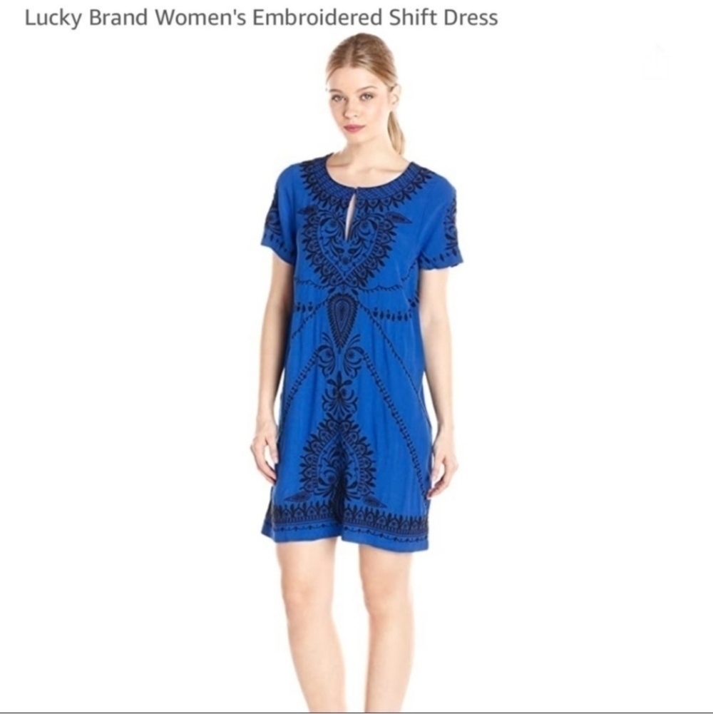 Lucky Brand Embroidered shift Dress hippie chic Short Sleeve Size XL - Picture 3 of 11